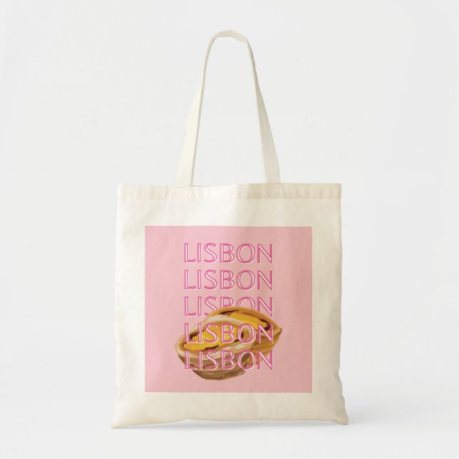 Lisbon Travel Art, Portugal, Pink, Preppy Tote Bag (Front)