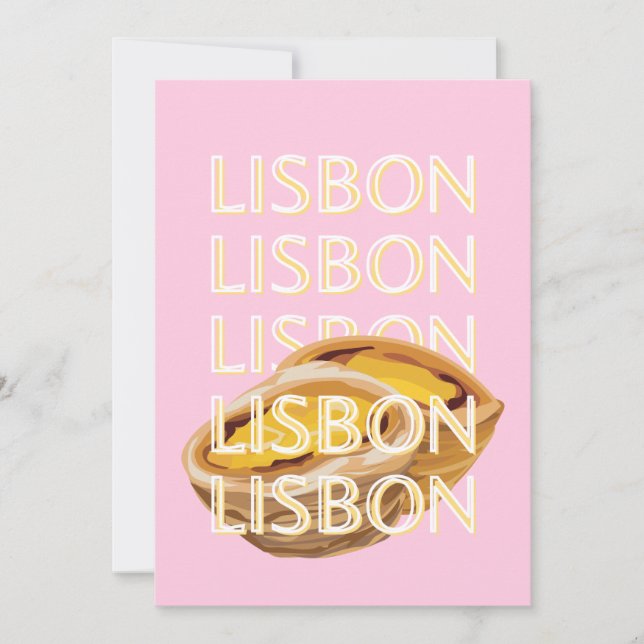 Lisbon Travel Art, Portugal Travel Art, Pink Holiday Card (Front)