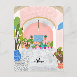 Lisbon travel colourful postcard