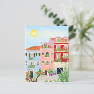 Lisbon travel colourful postcard