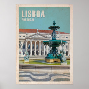 Lisbon Travel Poster D. Maria II Theatre, Portugal