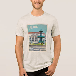 Lisbon Travel Poster D. Maria II Theatre, Portugal Tri-Blend Shirt