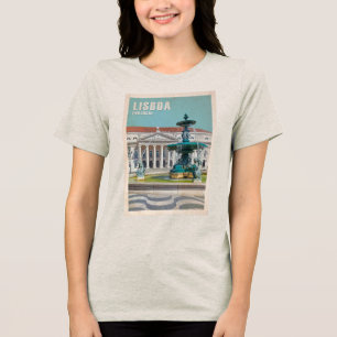 Lisbon Travel Poster D. Maria II Theatre, Portugal Tri-Blend Shirt