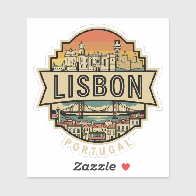 Lisbon Vintage Skyline Portugal Travel Badge  (Sheet)