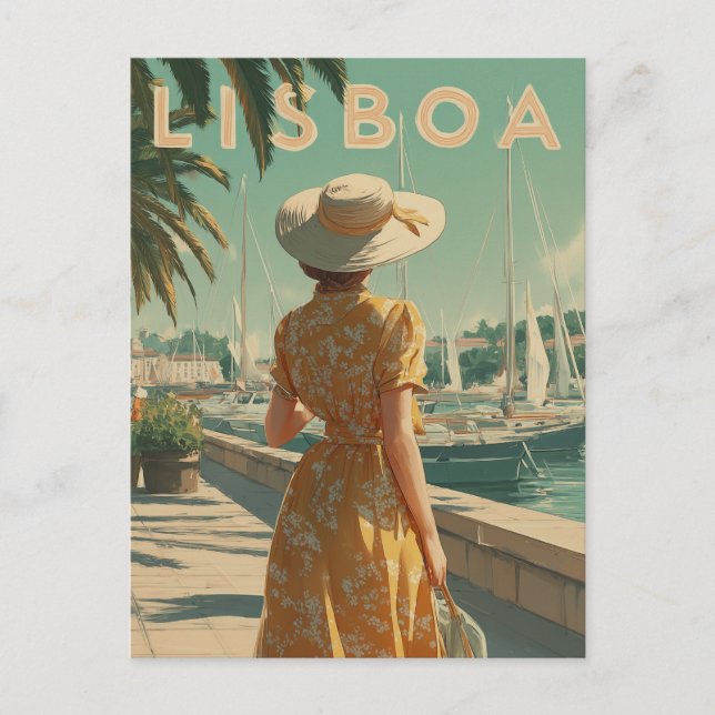 Lisbon vintage travel postcard (Front)