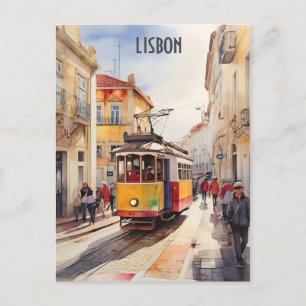 Lisbon watercolor art postcard