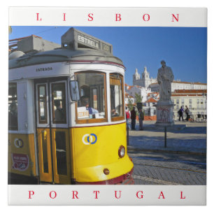Lisbon yellow tram ceramic tile