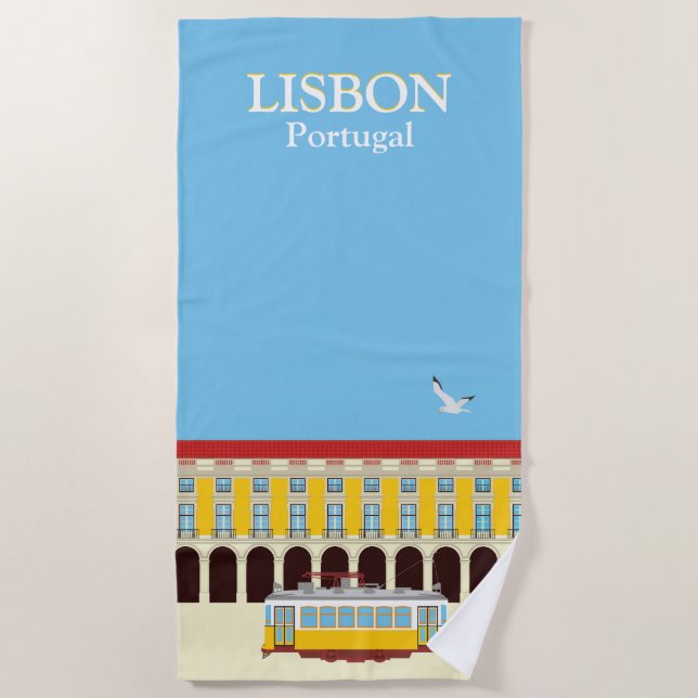 Lisbon yellow tram vintage style  beach towel (Front)