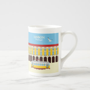 Lisbon yellow tram vintage style     bone china mug