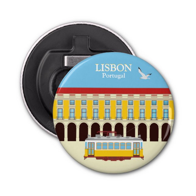 Lisbon yellow tram vintage style  bottle opener (Front)