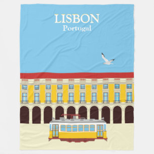 Lisbon yellow tram vintage style fleece blanket