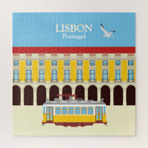 Lisbon yellow tram vintage style jigsaw puzzle