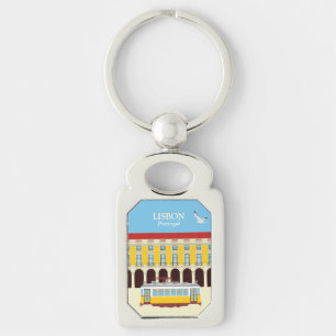 Lisbon yellow tram vintage style key ring
