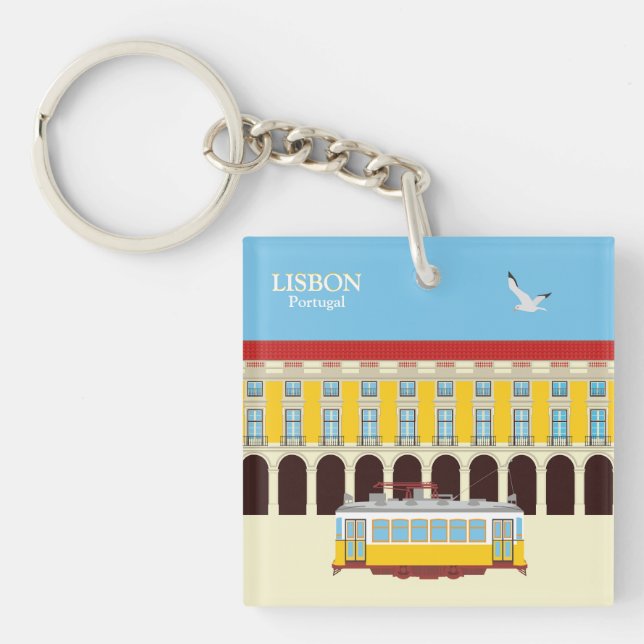 Lisbon yellow tram vintage style key ring (Front)