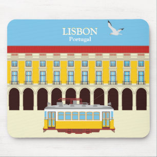 Lisbon yellow tram vintage style mouse pad