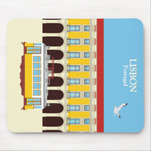 Lisbon yellow tram vintage style mouse pad