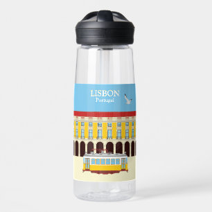 Lisbon yellow tram vintage style water bottle