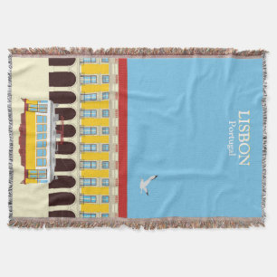 Lisbon yellow tram vintage style wood throw blanket