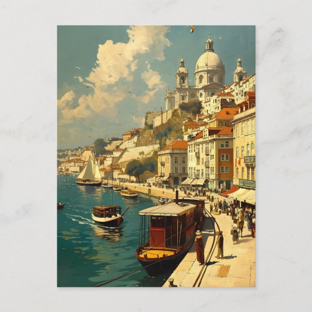 Lisbon's Tagus: Vintage River Charm Postcard (Front)