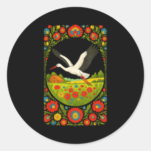 Lish Stork Folk Art Lska Countryside Design  Classic Round Sticker