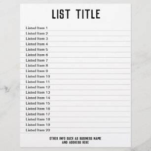 List of Items. Up to 20 items shown. Single-Sided Flyer