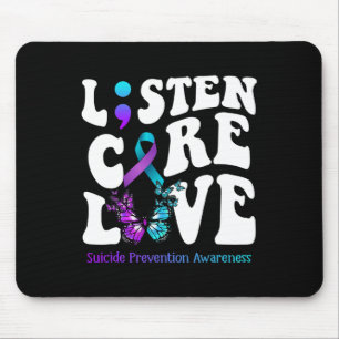 Listen Care Love Butterfly Suicide Prevention Awar Mouse Pad