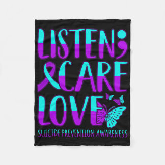 Listen Care Love Happy Suicide Prevention Awarenes Fleece Blanket