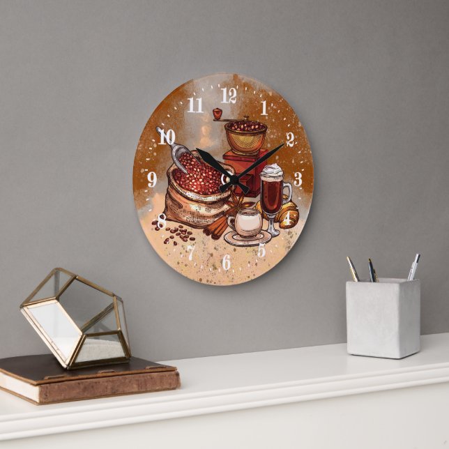 listen coffee bar decor Large Clock (Office)