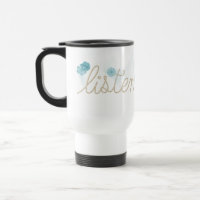 LISTEN Rope Text With Aqua Abstract Flowers