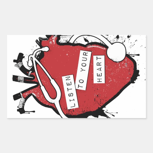 listen to your anatomical heart rectangular sticker (Front)