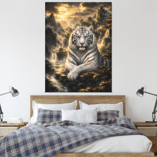 Listening to the Waterfall White Tiger Fantasy A Canvas Print