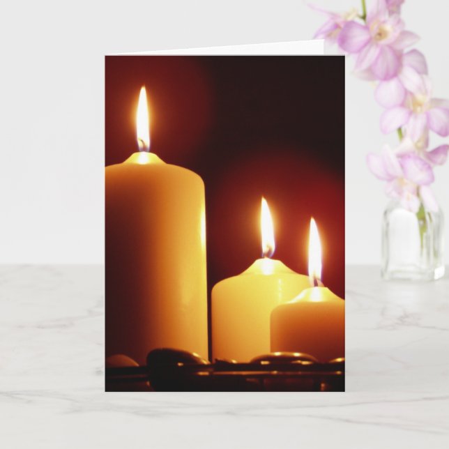 Lit Candles with a Reddish Glow, Peaceful Card (Orchid)