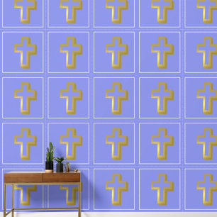 Lit Golden Cross Christian Pattern, Lavender Blue Wallpaper