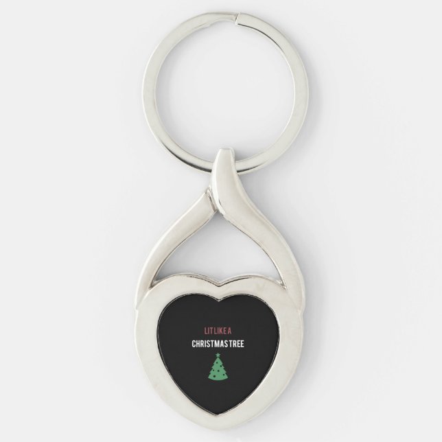 lit like a christmas tree green tree christmas key ring (Front)