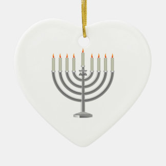 Lit Silver Hanukkah Menorah with Star of David Ceramic Tree Decoration