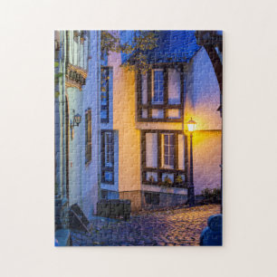 Lit Street Lamp on Cobbled Street Jigsaw Puzzle