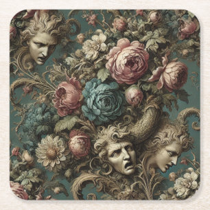 Litany of Aristocrats – Gothic Floral Design Square Paper Coaster