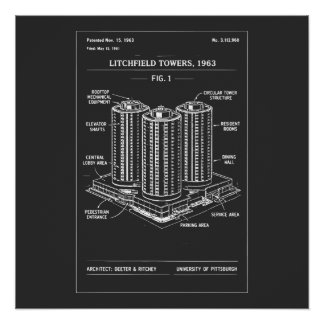 Litchfield Towers Blueprint Skyline Poster