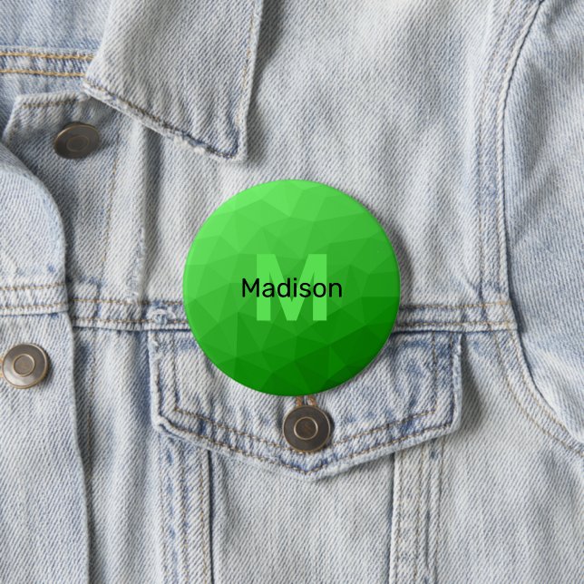 Lite green gradient geometry mesh pattern Monogram 7.5 Cm Round Badge (In Situ)