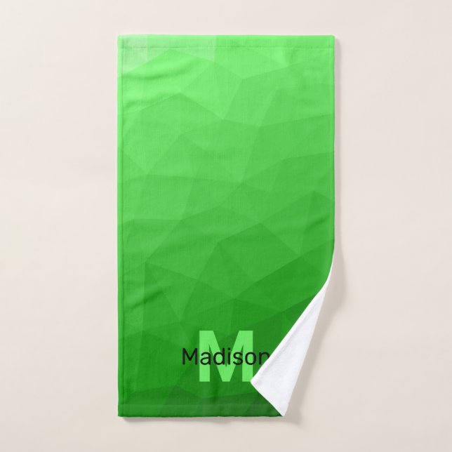 Lite green gradient geometry mesh pattern Monogram Bath Towel Set (Hand Towel)