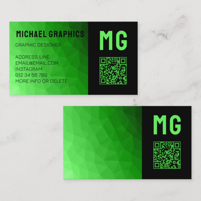 Lite green gradient geometry mesh pattern Monogram Business Card (Front/Back)