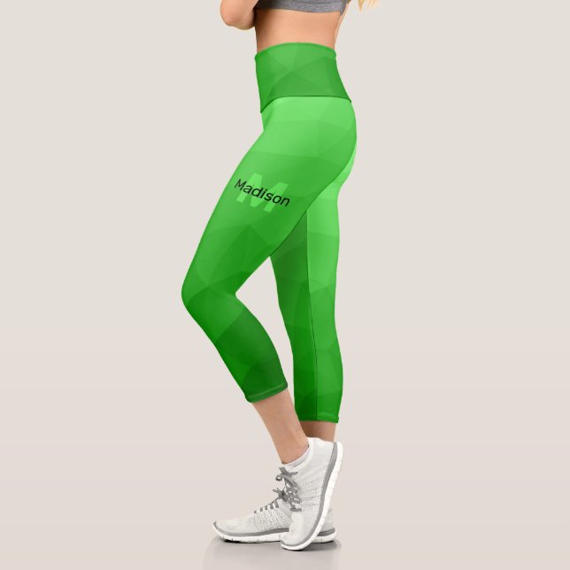 Lite green gradient geometry mesh pattern Monogram Capri Leggings (Left)