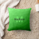 Lite green gradient geometry mesh pattern Monogram Cushion<br><div class="desc">Monogram Personalise with your custom initial and name. 
Light green gradient geometric mesh pattern bright triangles ombre. 
Triangle geometric mesh with light dark green ombre gradient. 
pattern,  ombre,  mesh,  triangles,  geometry,  geometric,  gradient,  cool,  triangle,  green</div>