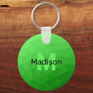 Lite green gradient geometry mesh pattern Monogram Key Ring