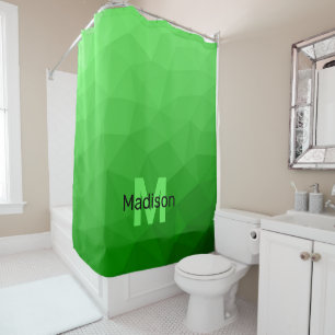 Lite green gradient geometry mesh pattern Monogram Shower Curtain