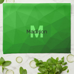 Lite green gradient geometry mesh pattern Monogram Tea Towel