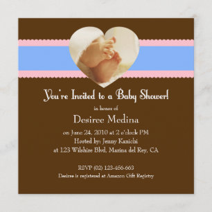 Lite Pink, Blue Brown Little Feet Baby Shower Invitation