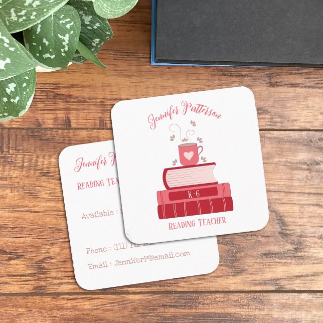 Literacy Coach Red Books Square Business Cards (Creator Uploaded)