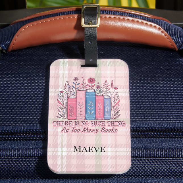 Literary Blooms Book Stack Soft Plaid  Luggage Tag (Front Insitu 2)