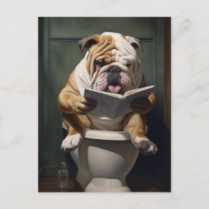 Literary Bulldog Funny Bathroom Humour Invitation Postcard